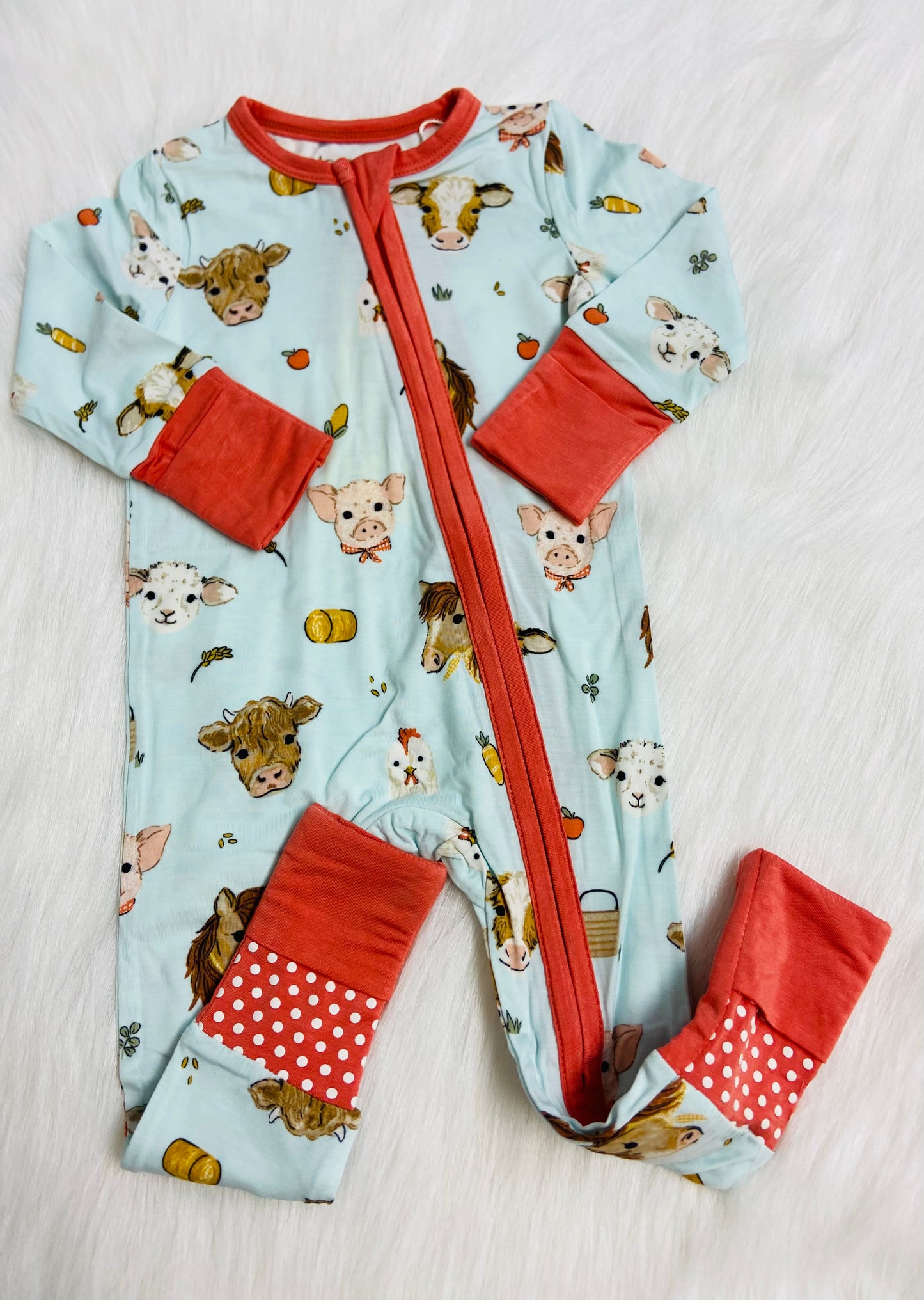 Blue vintage animals 2 way footie