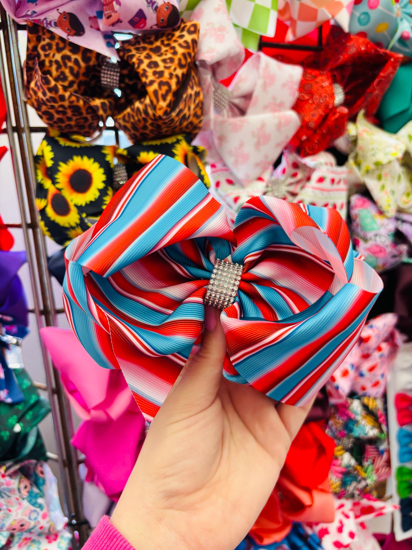 Striped bling bow