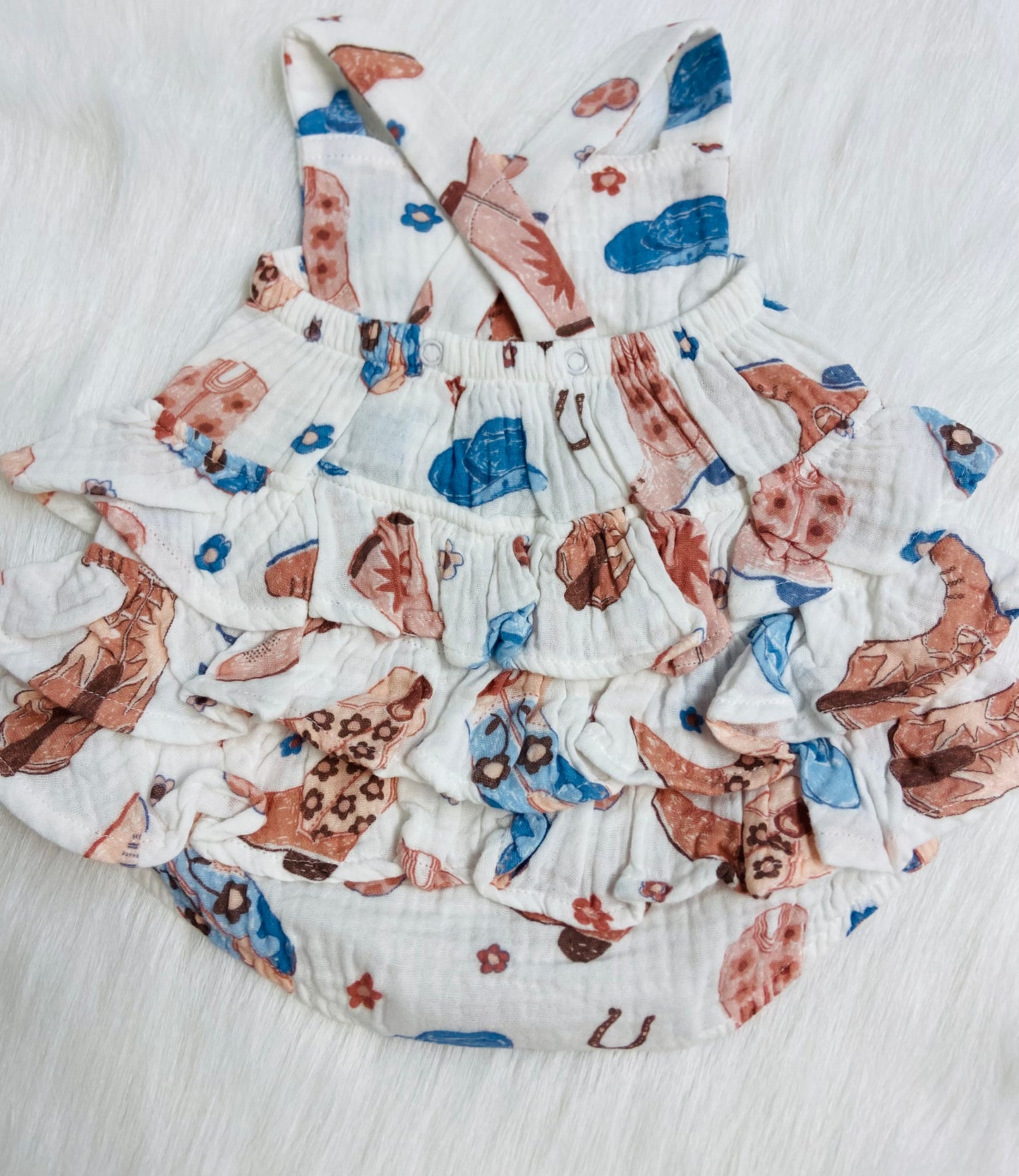 Cowboy boots pink ruffle sunsuit