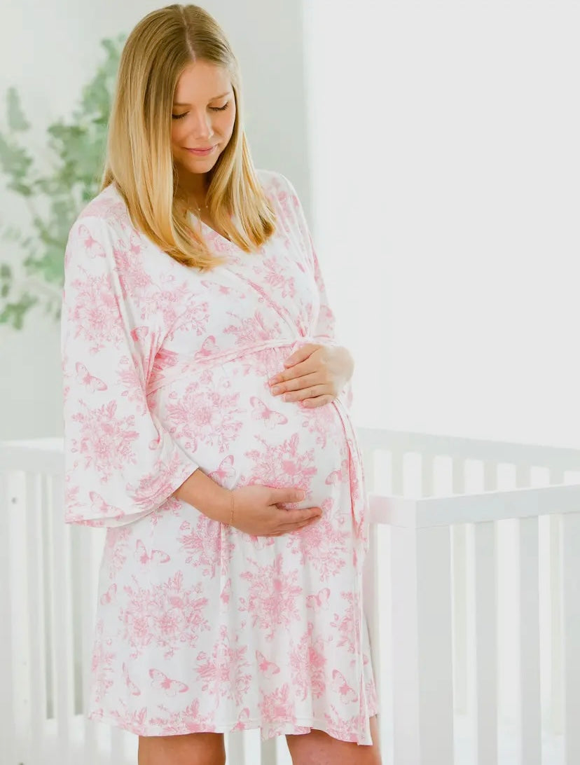 Women’s pink butterfly garden bamboo mommy & me maternity robe