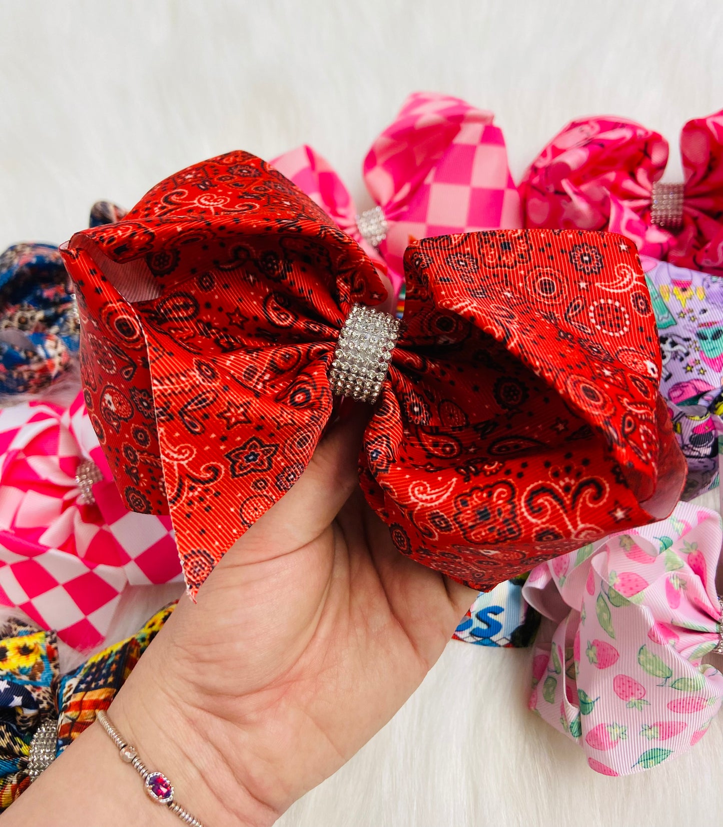 Red bandana bling bow