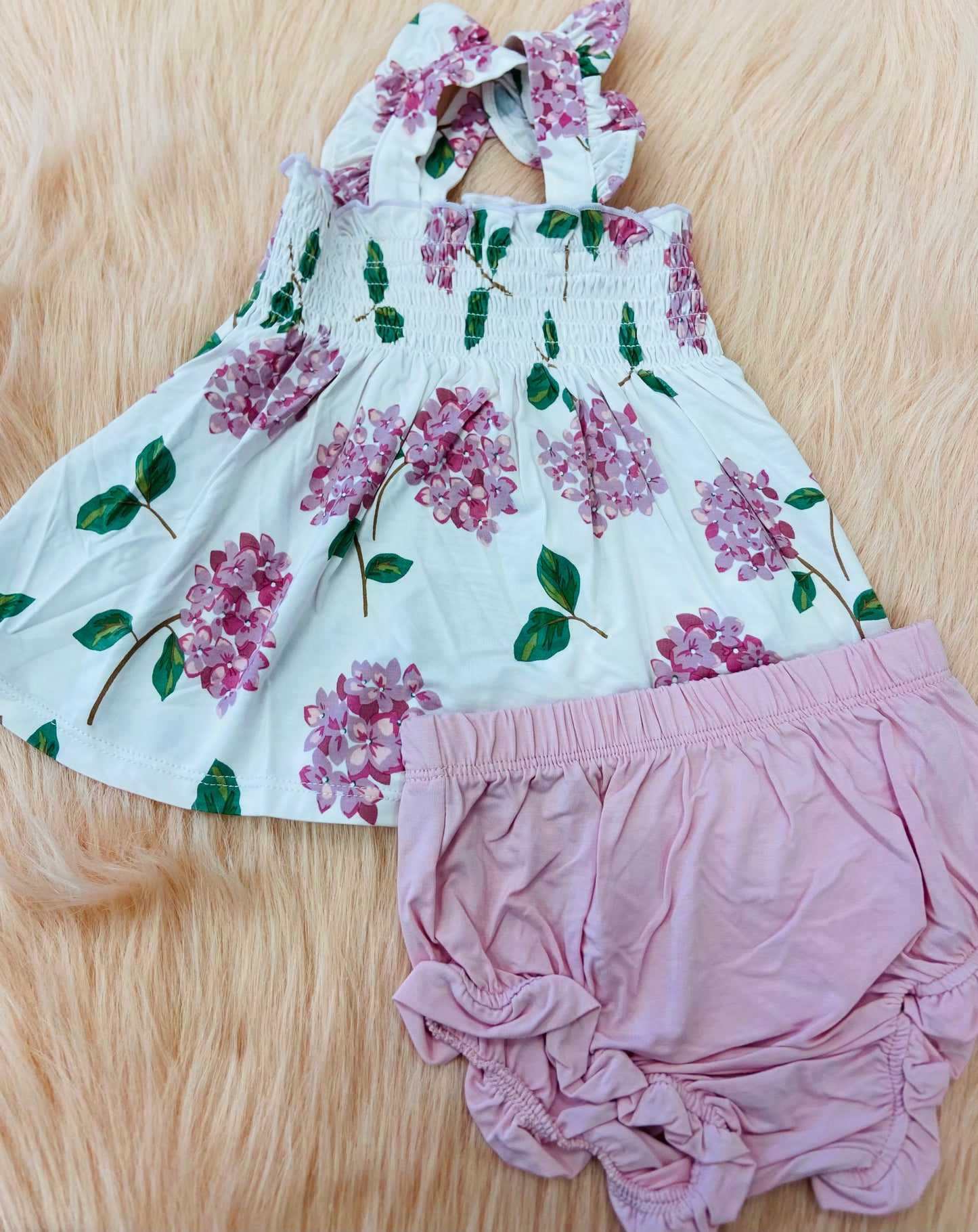 Hydrangeas Ruffle Strap Smocked Top & D/C