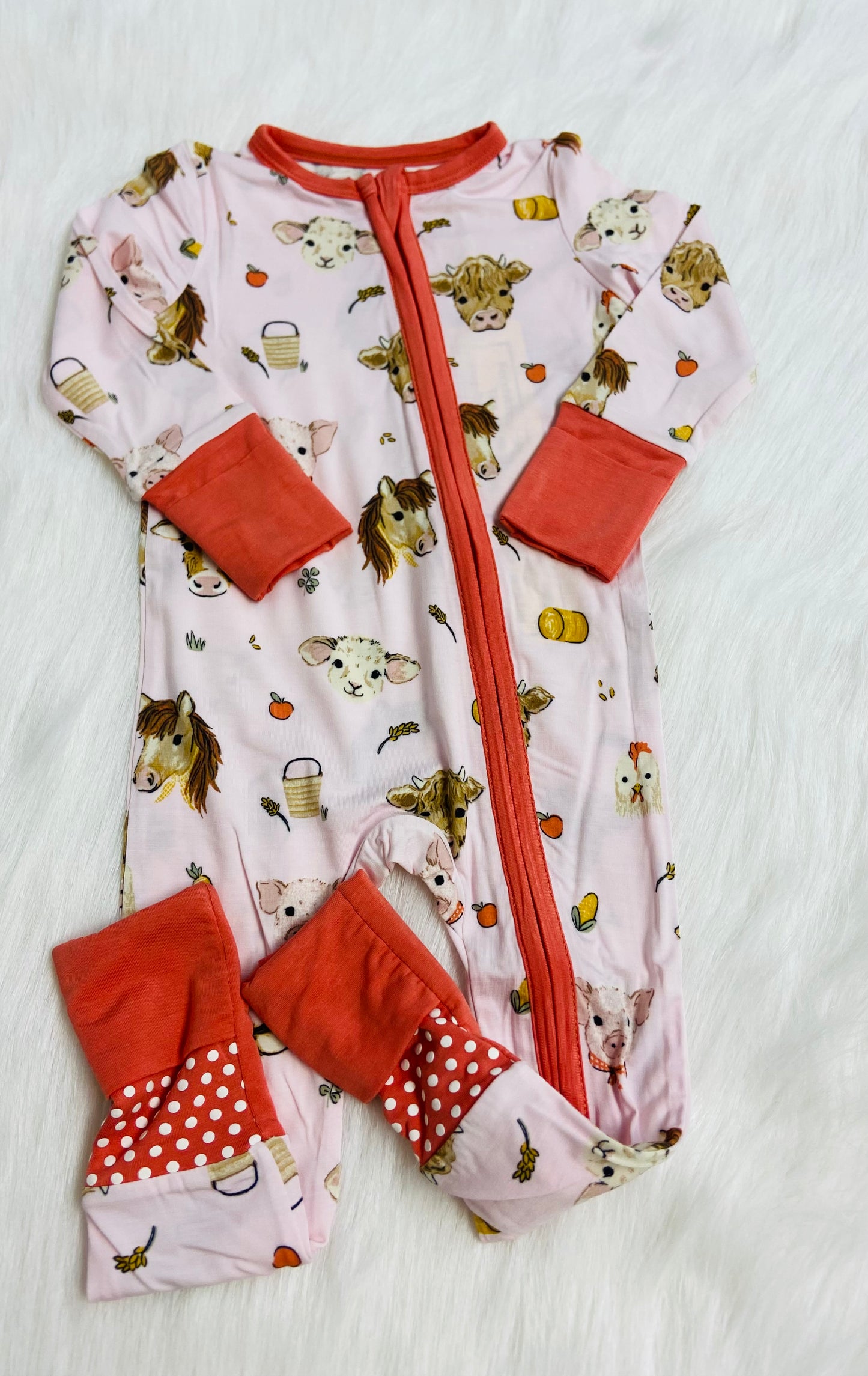 Pink 2 way footie vintage animals