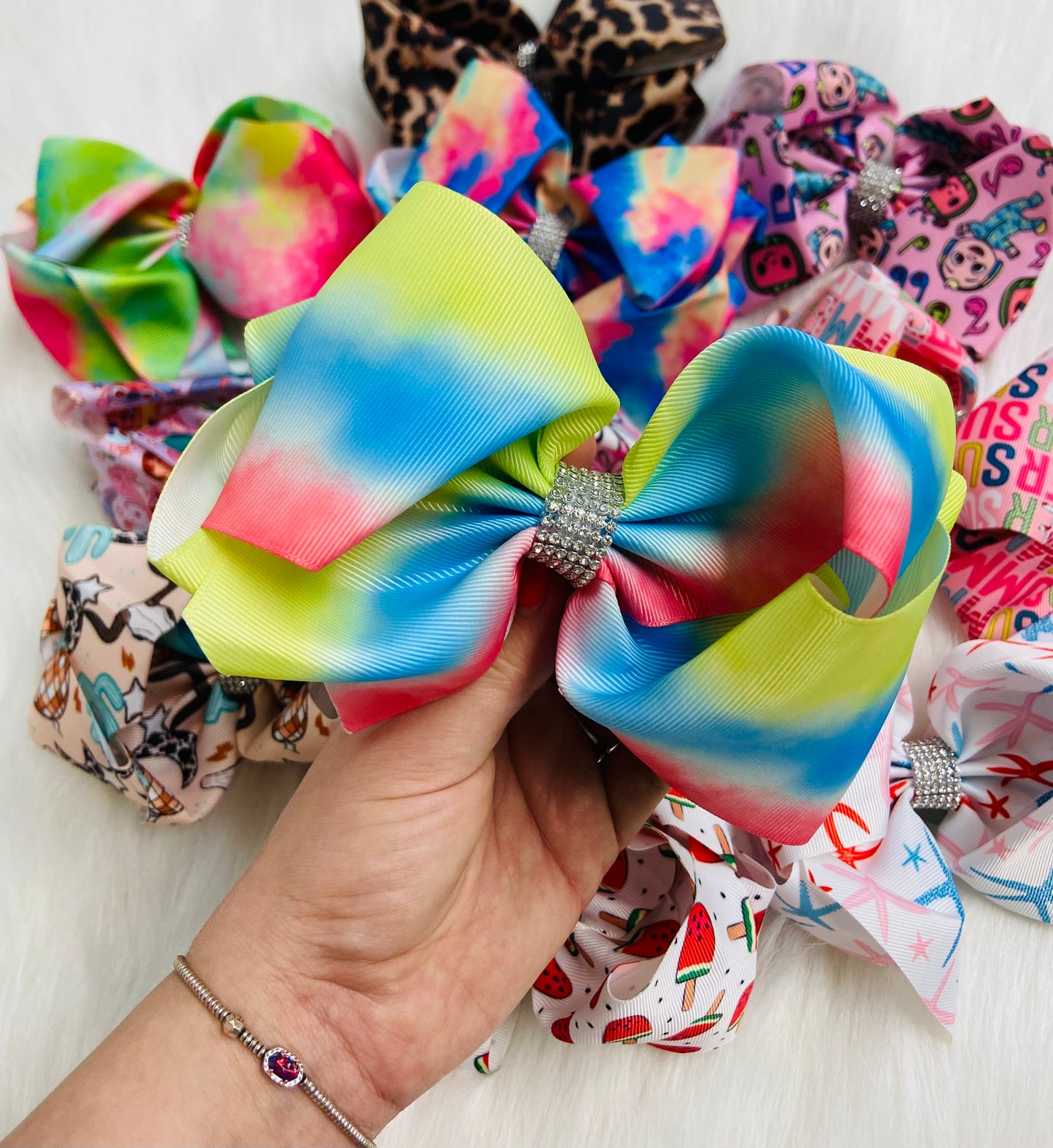 Green Tie-dye Bling Bow