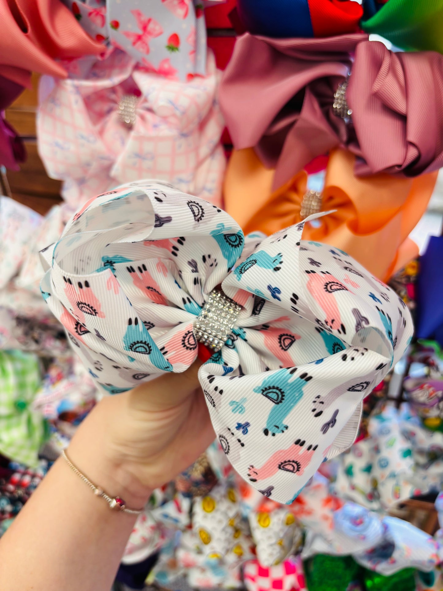 Llama white bling bow