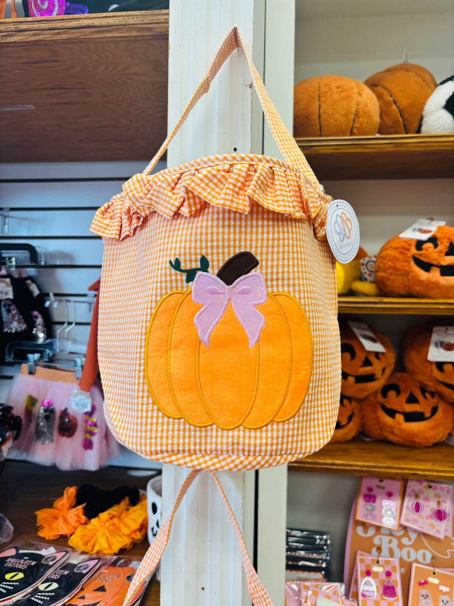 Customizable Ruffled Bow Pumpkin Tote