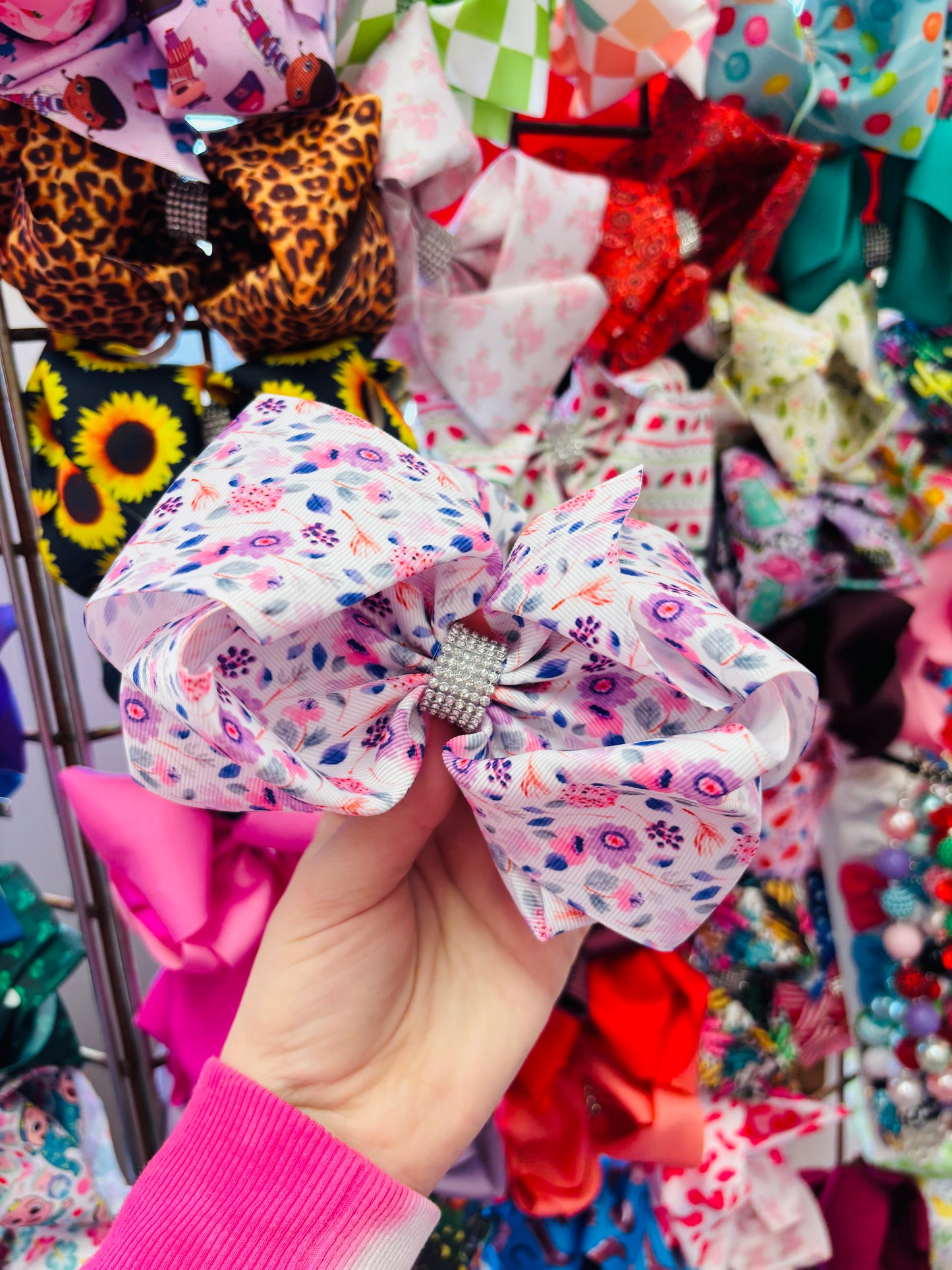 Purple flowers bling Bow