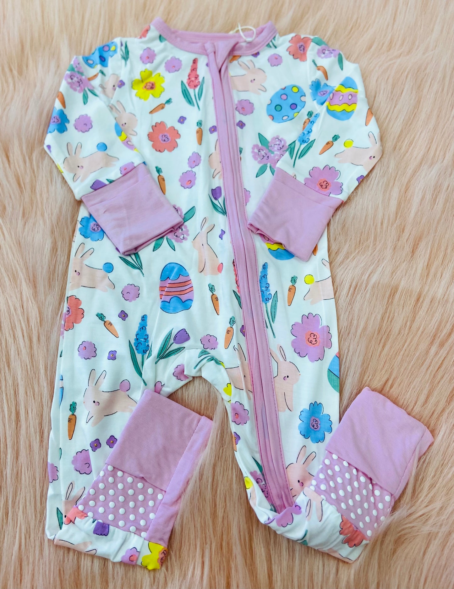 Pink Easter bunnies 2 way footie