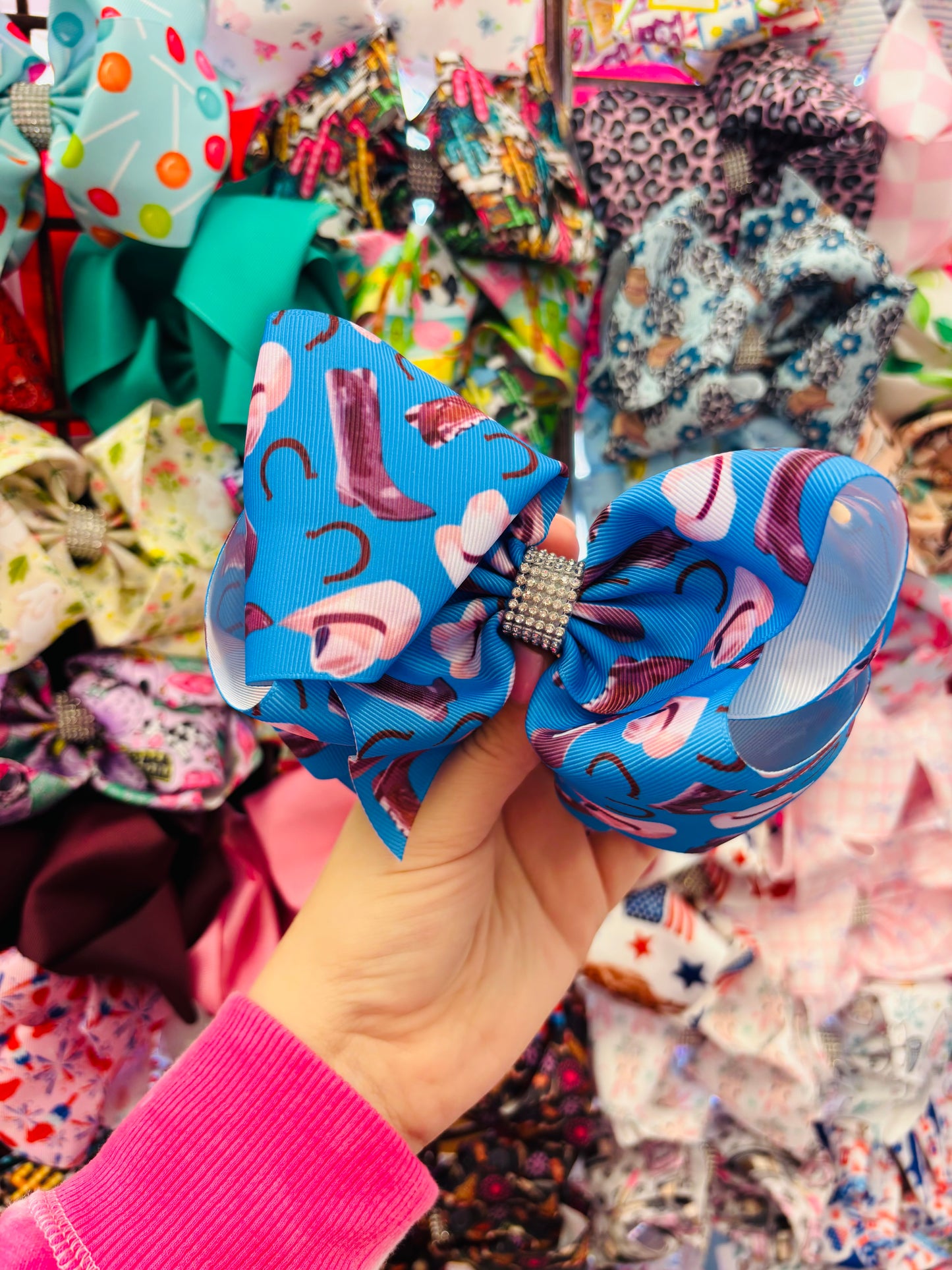 Blue cowgirl bling bow