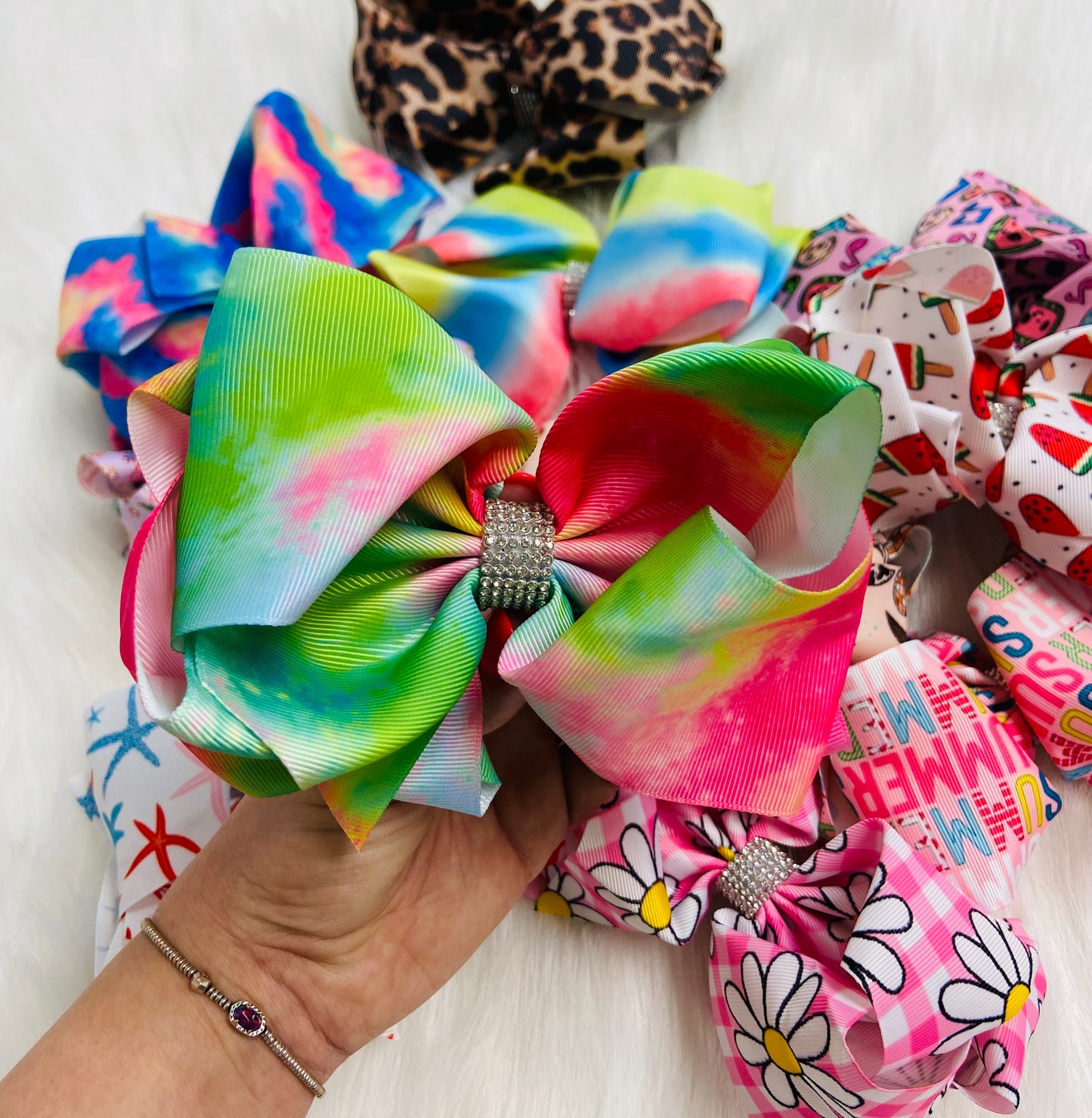 Green tie-dye bling Bow