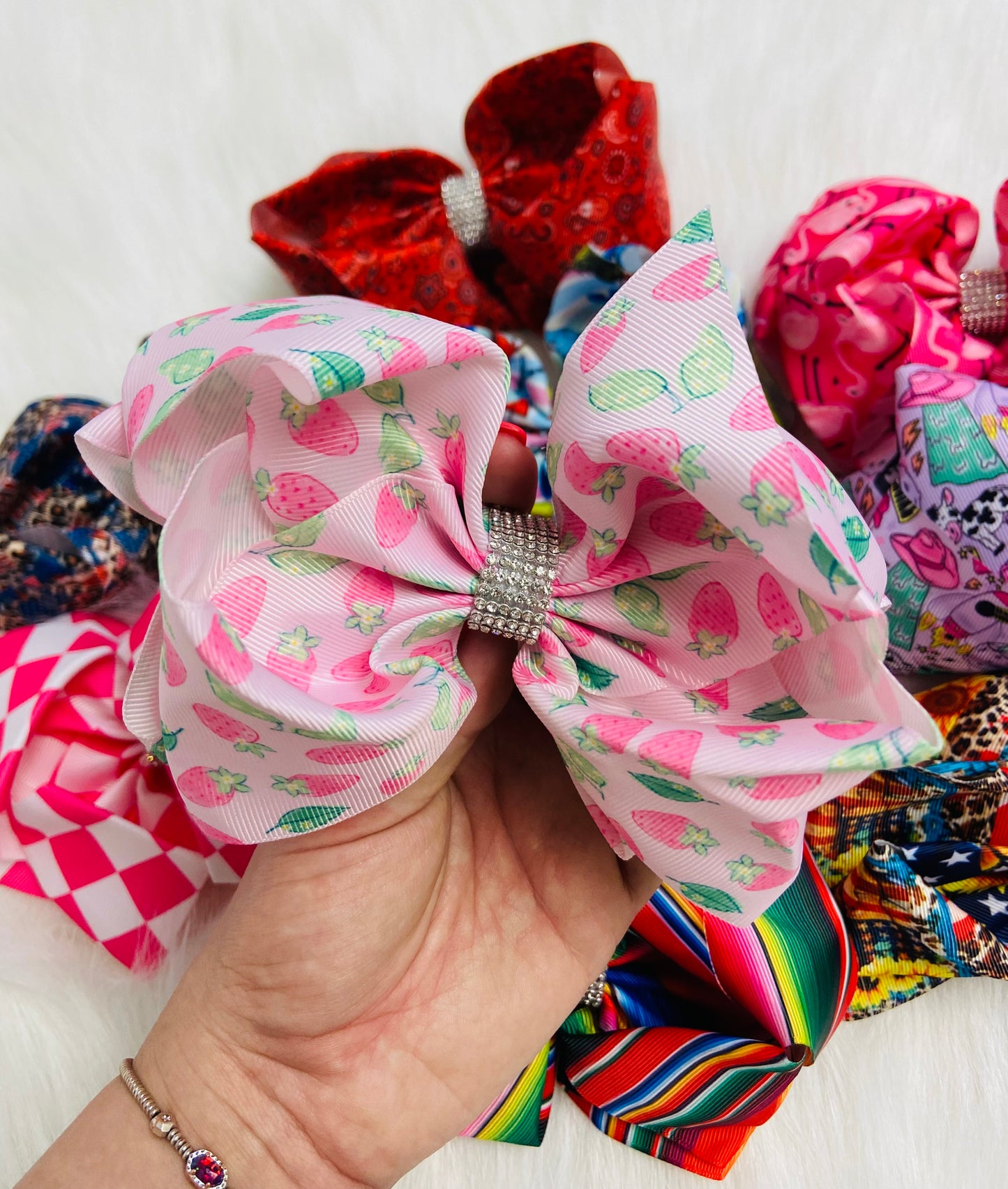 Light pink strawberry bling bow