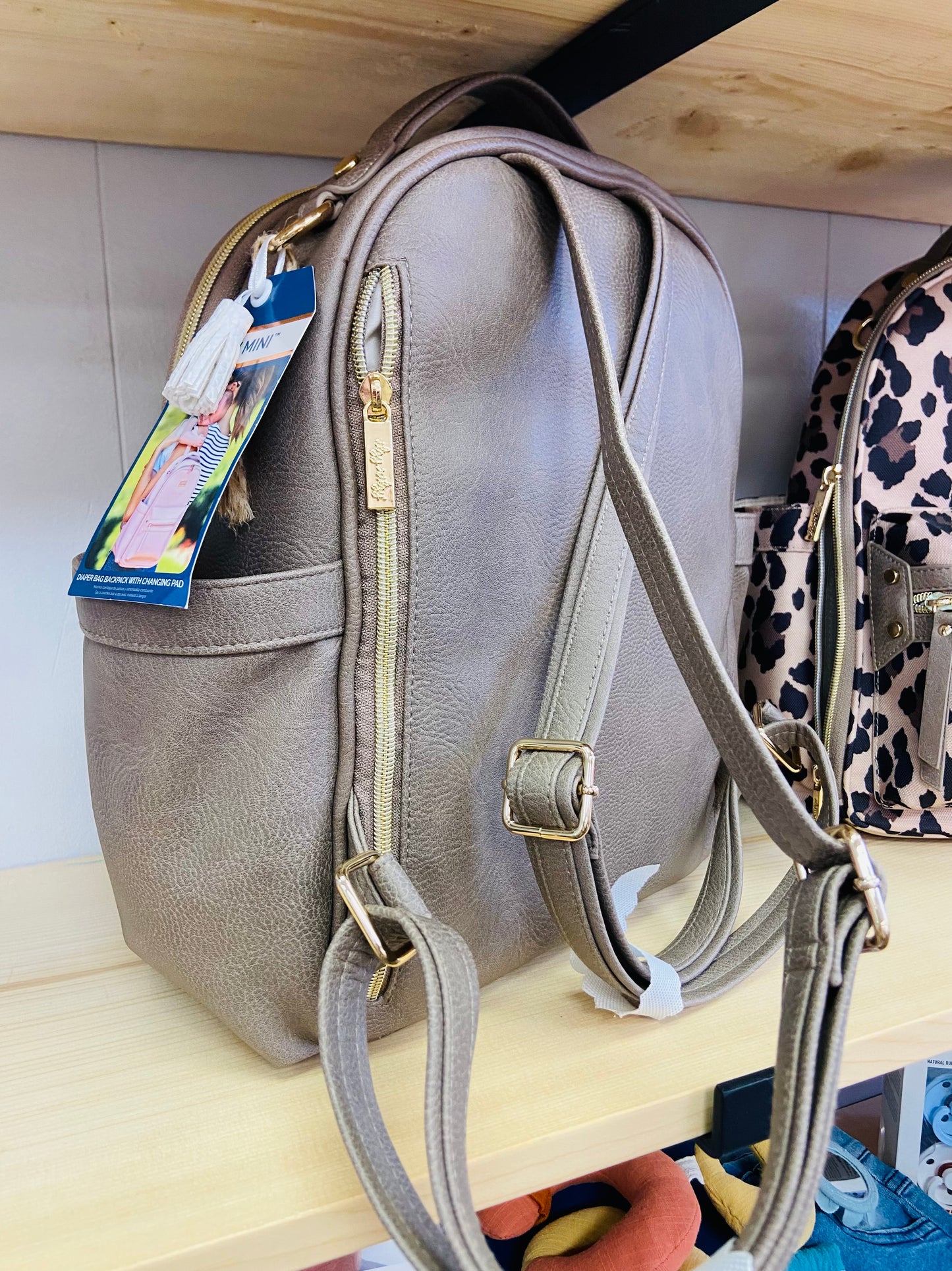 Gray leather Itzy ritzy mini diaper bag