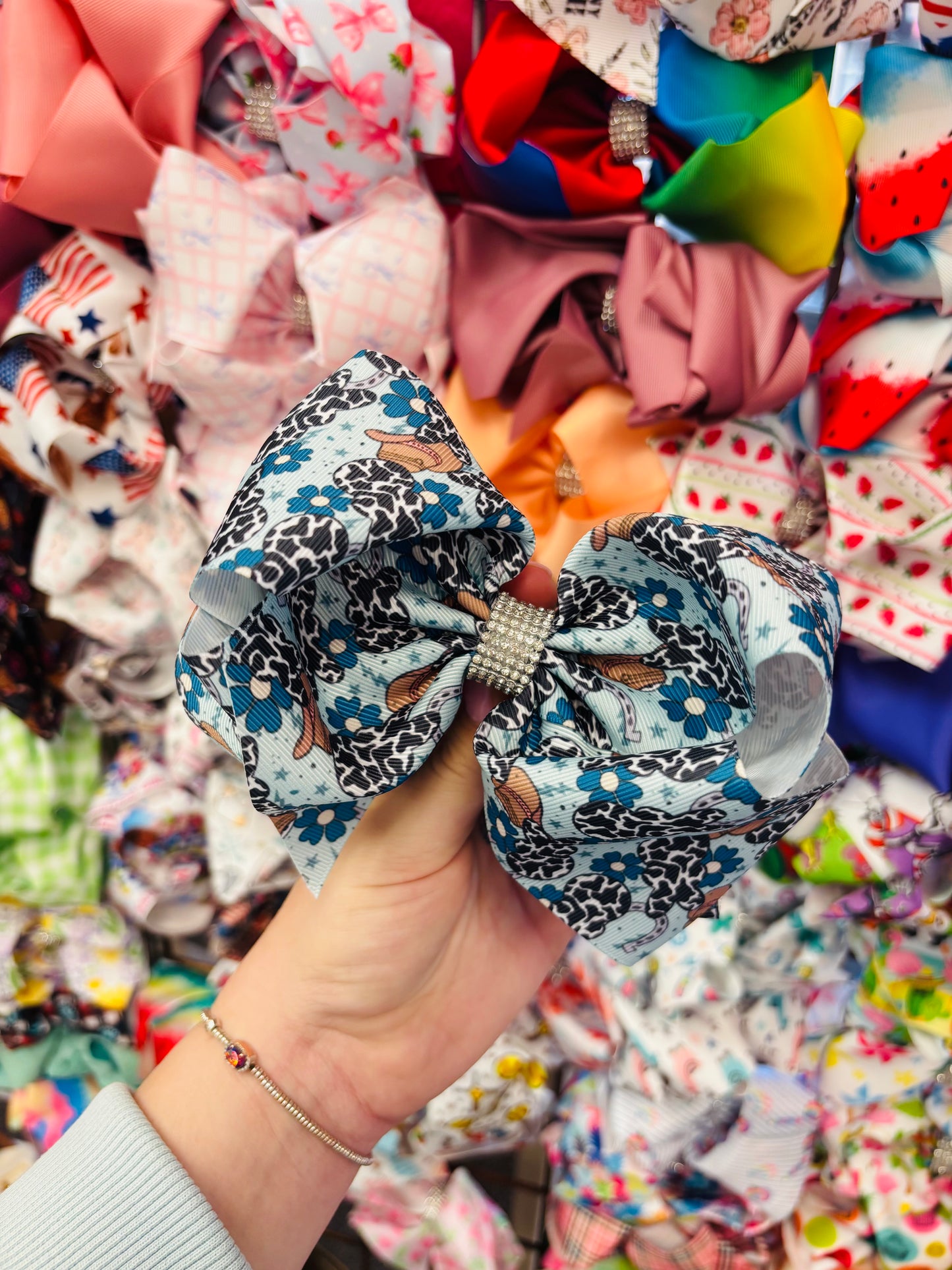 Peep leopard bling bow