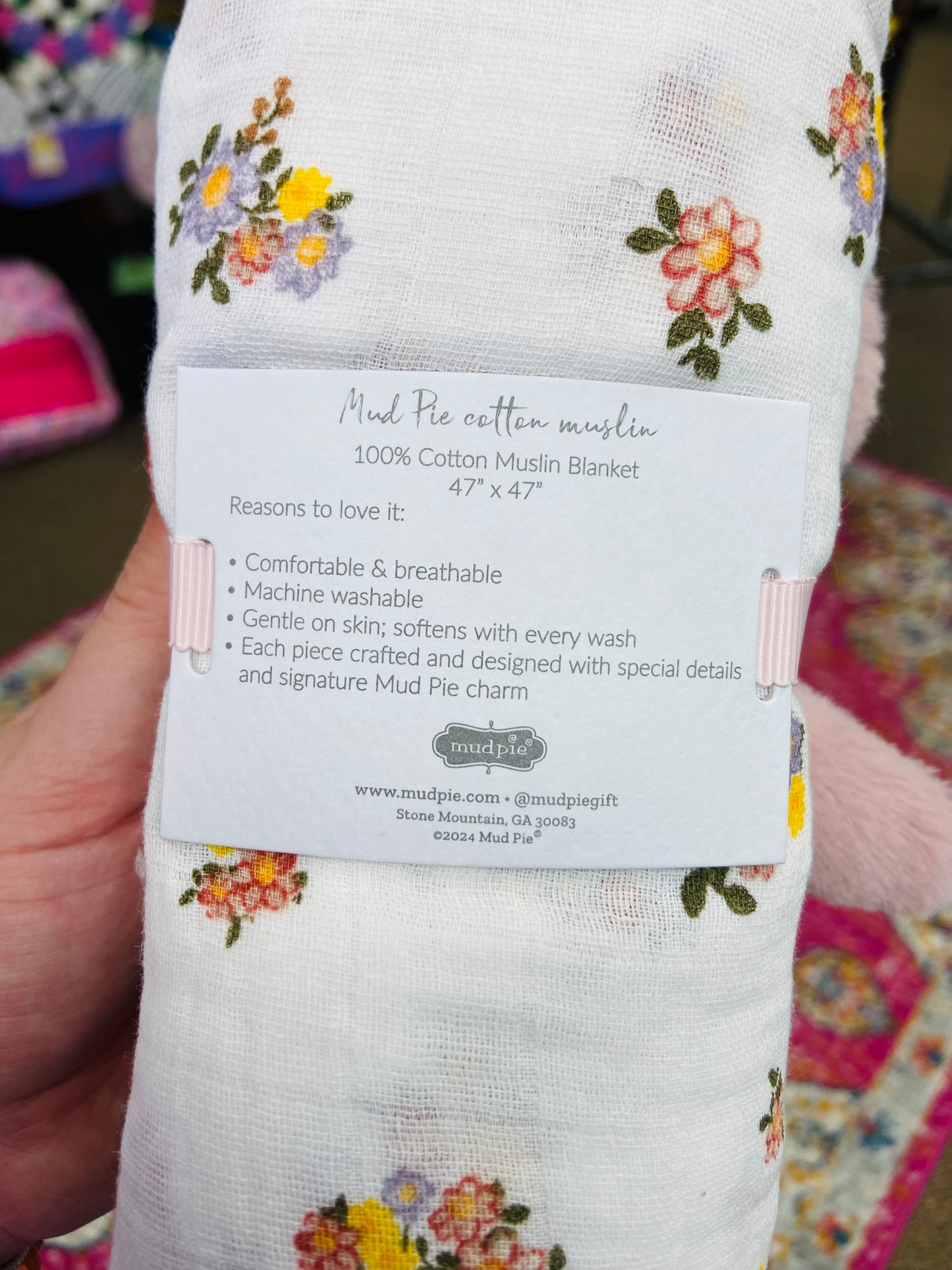 Floral rattle & swaddle set