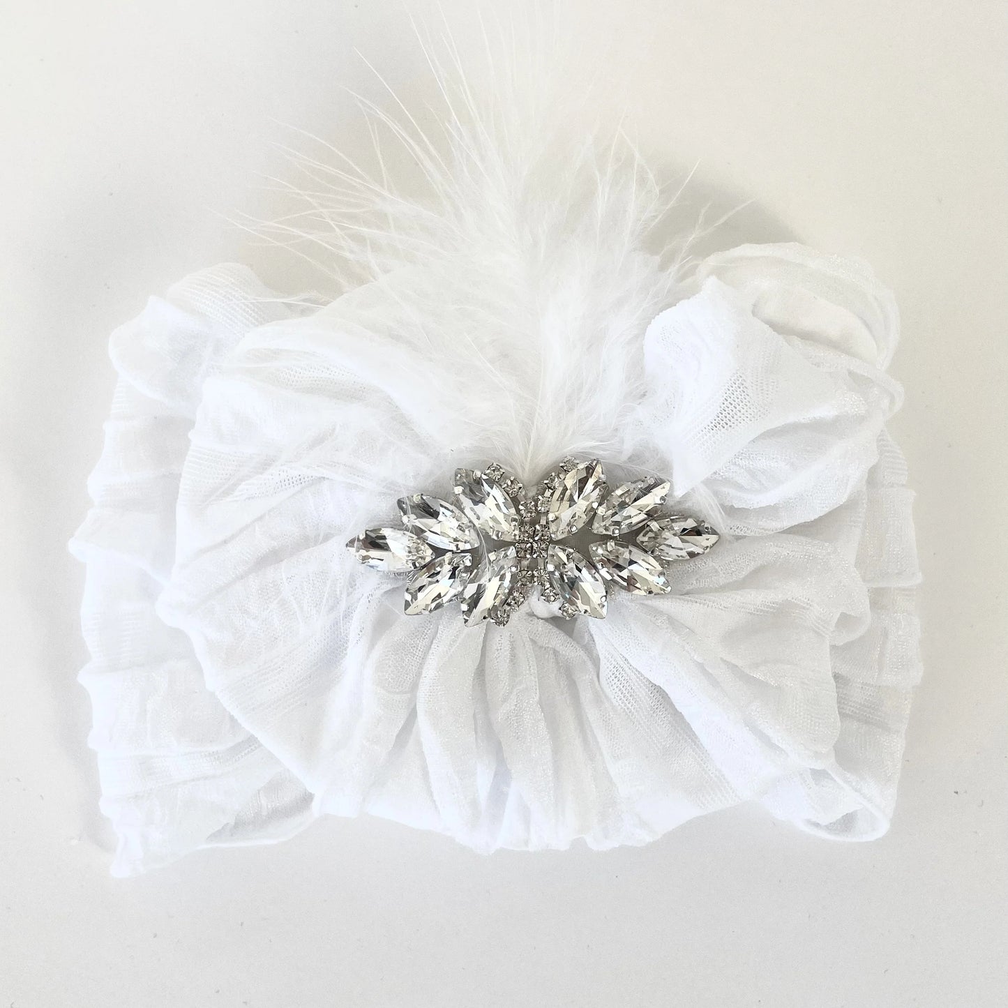 Fancy Feather Ruffled Headband White