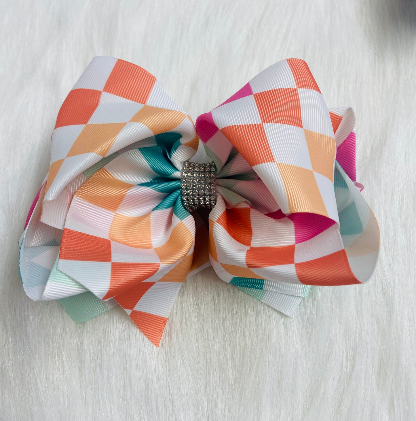 Multi colored checkered bow