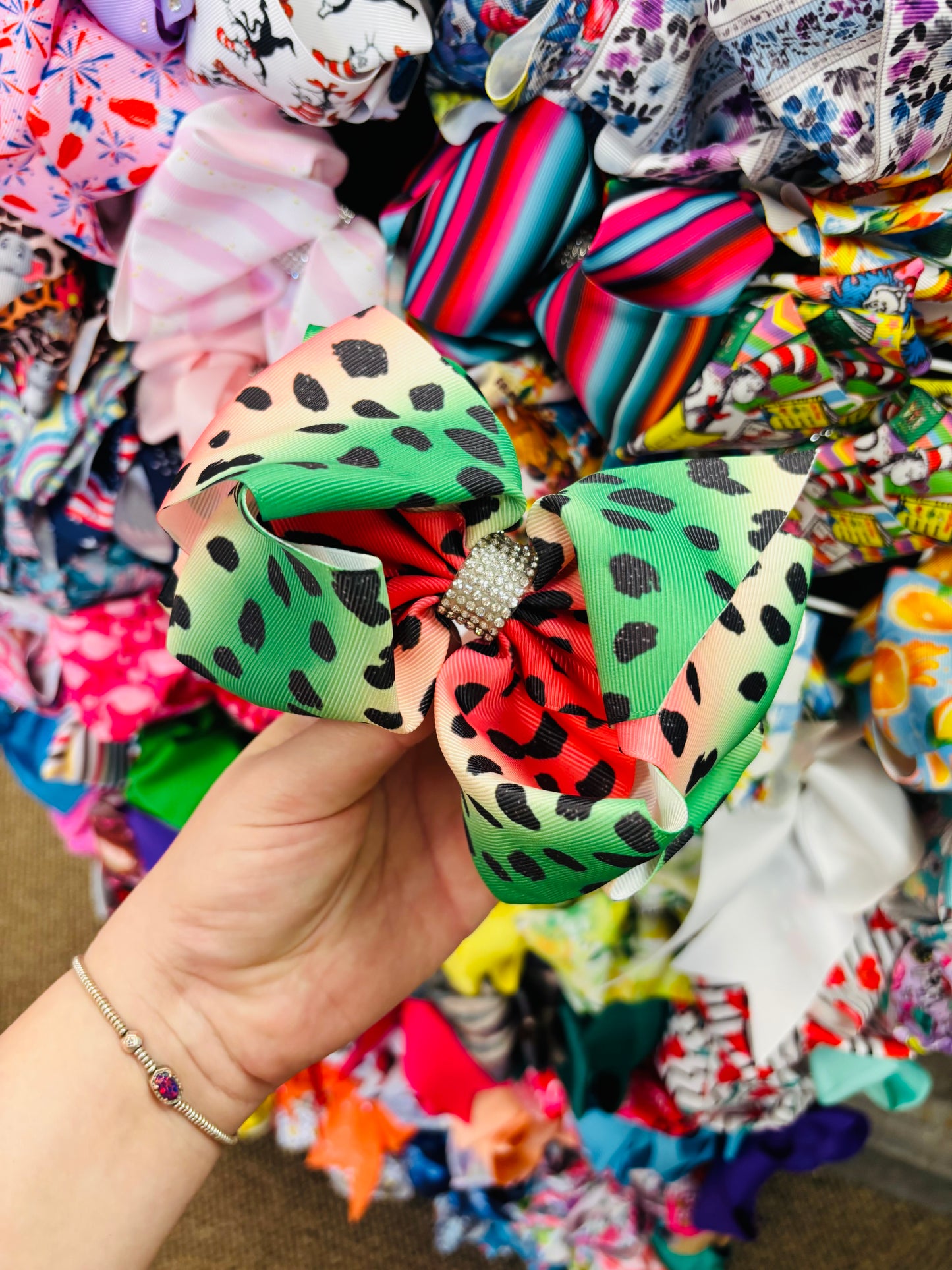 Watermelon dot bling bow