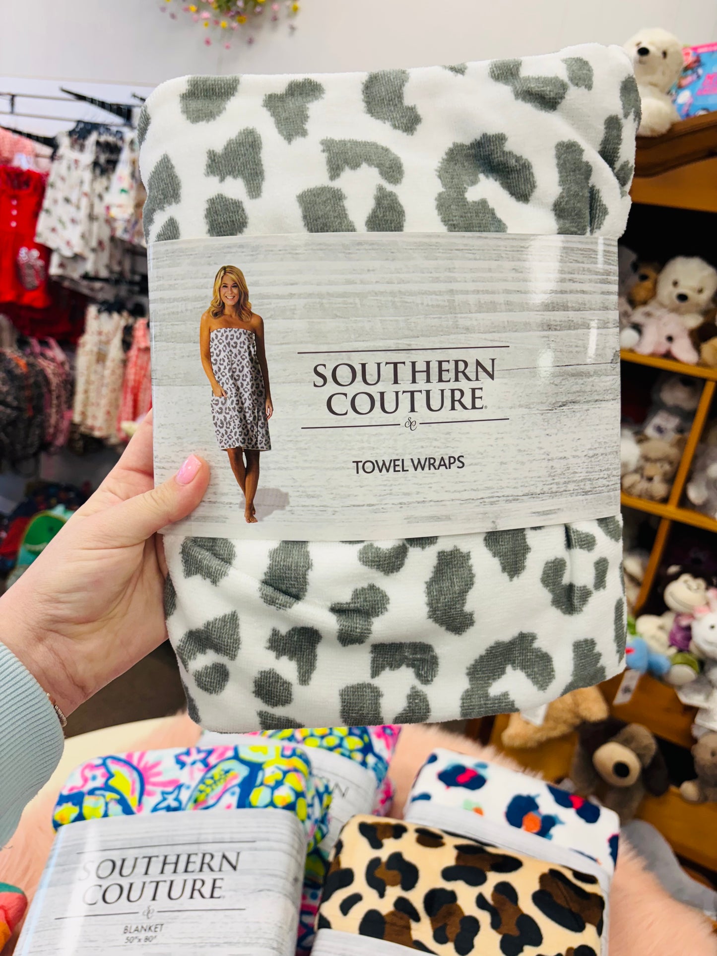 Grey leopard towel wrap