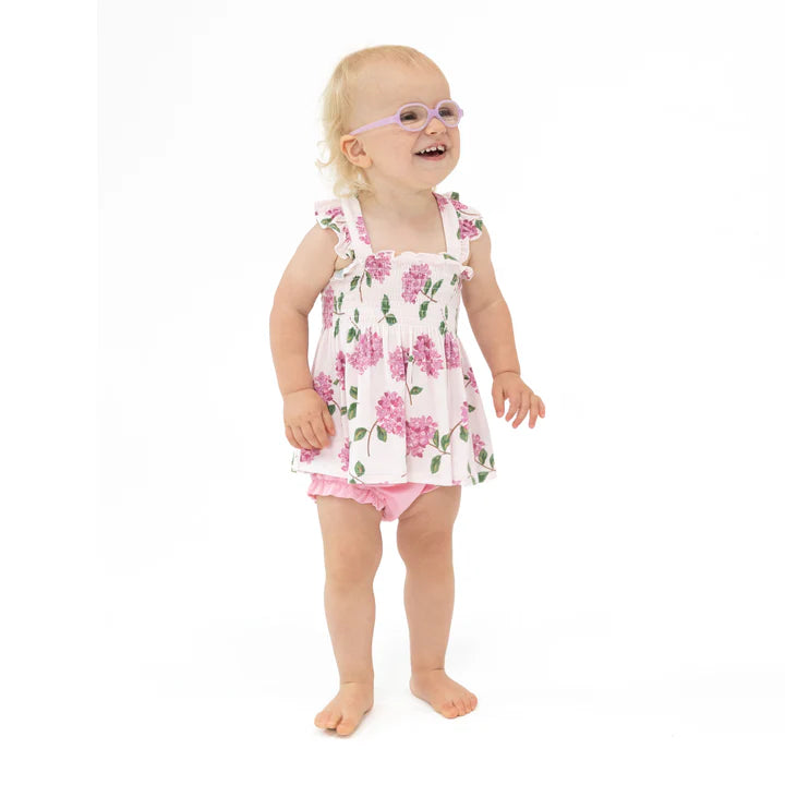 Hydrangeas Ruffle Strap Smocked Top & D/C
