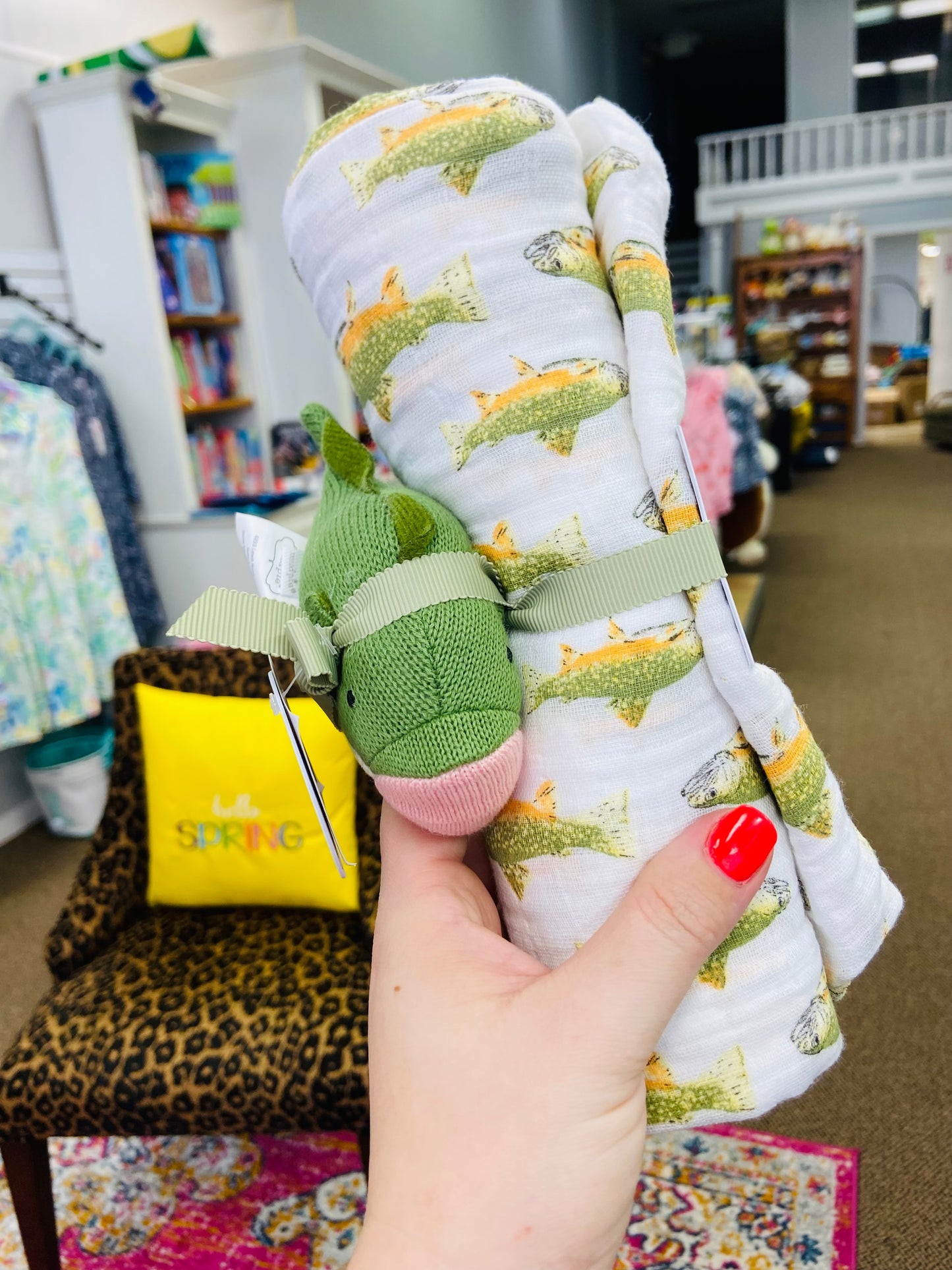 Fish swaddle & rattle set