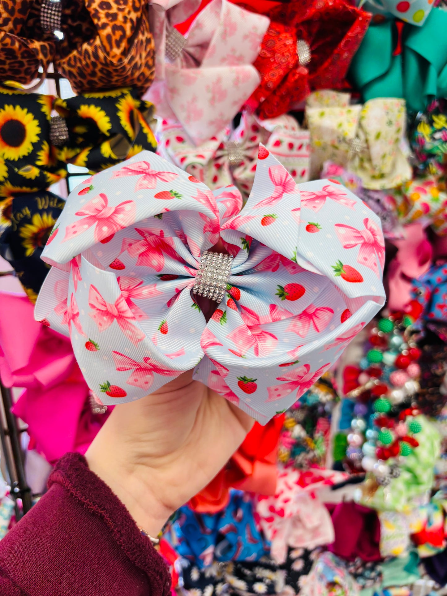 Light blue strawberry bow