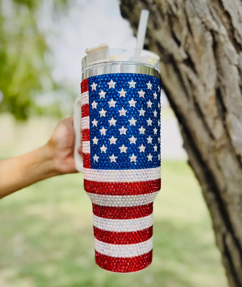 40oz crystal American flag tumbler