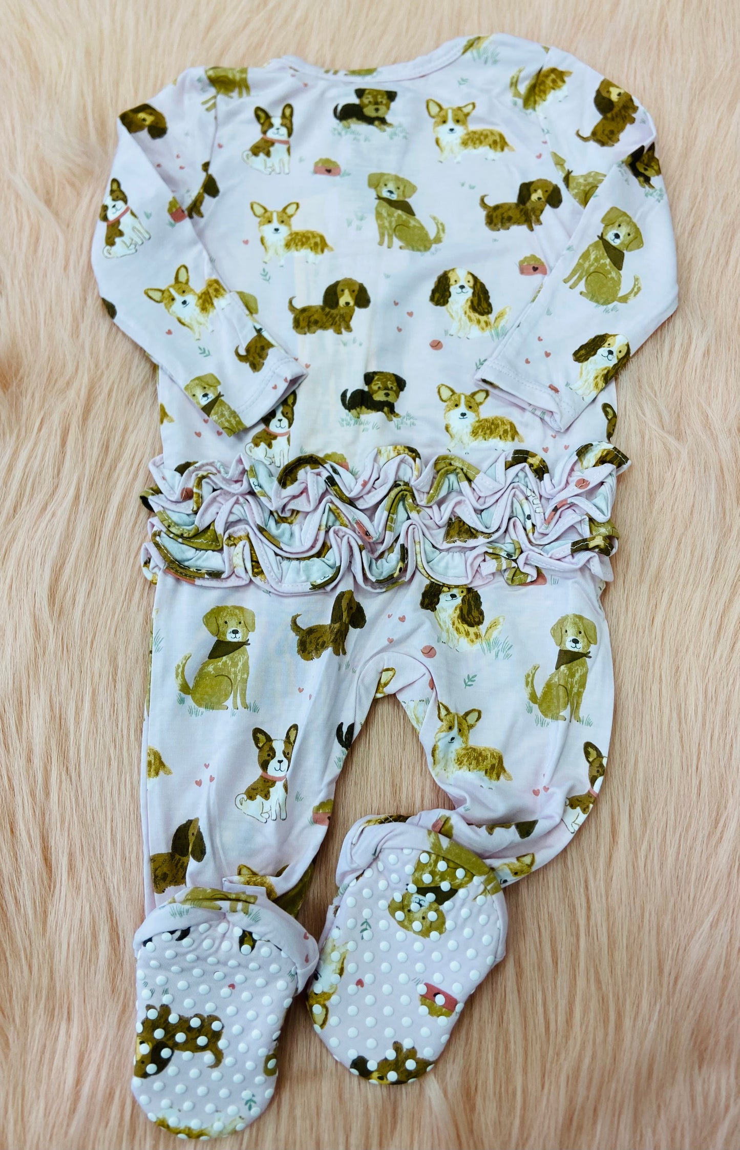 Best Friend Dogs Pink 2 Way Zipper Ruffle Back Footie