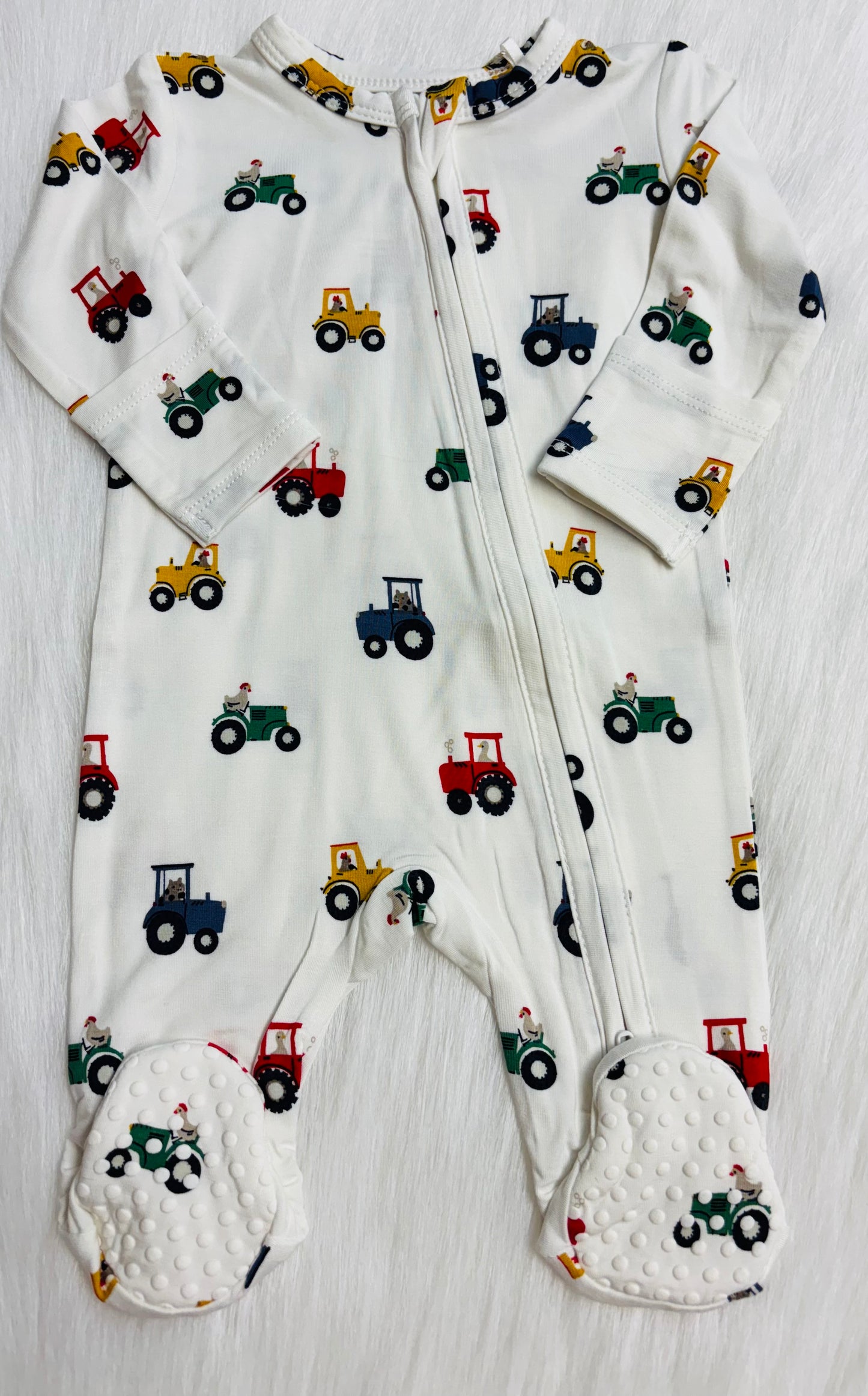 Mini Tractors 2 way zipper footie NB