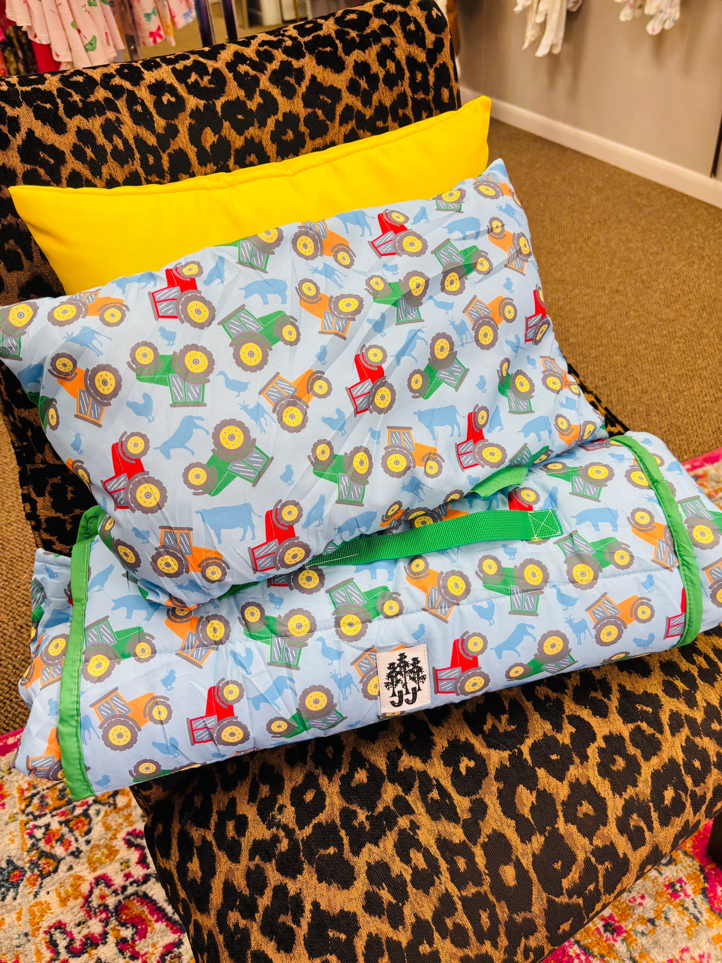 Green tractor sleep mat + Pillow