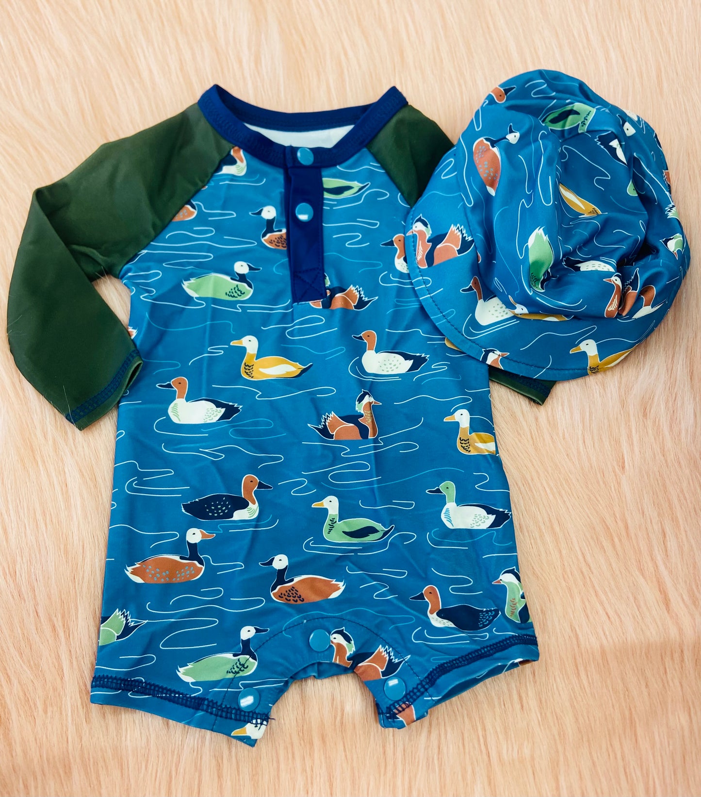 Mud pie duck swim suit with hat