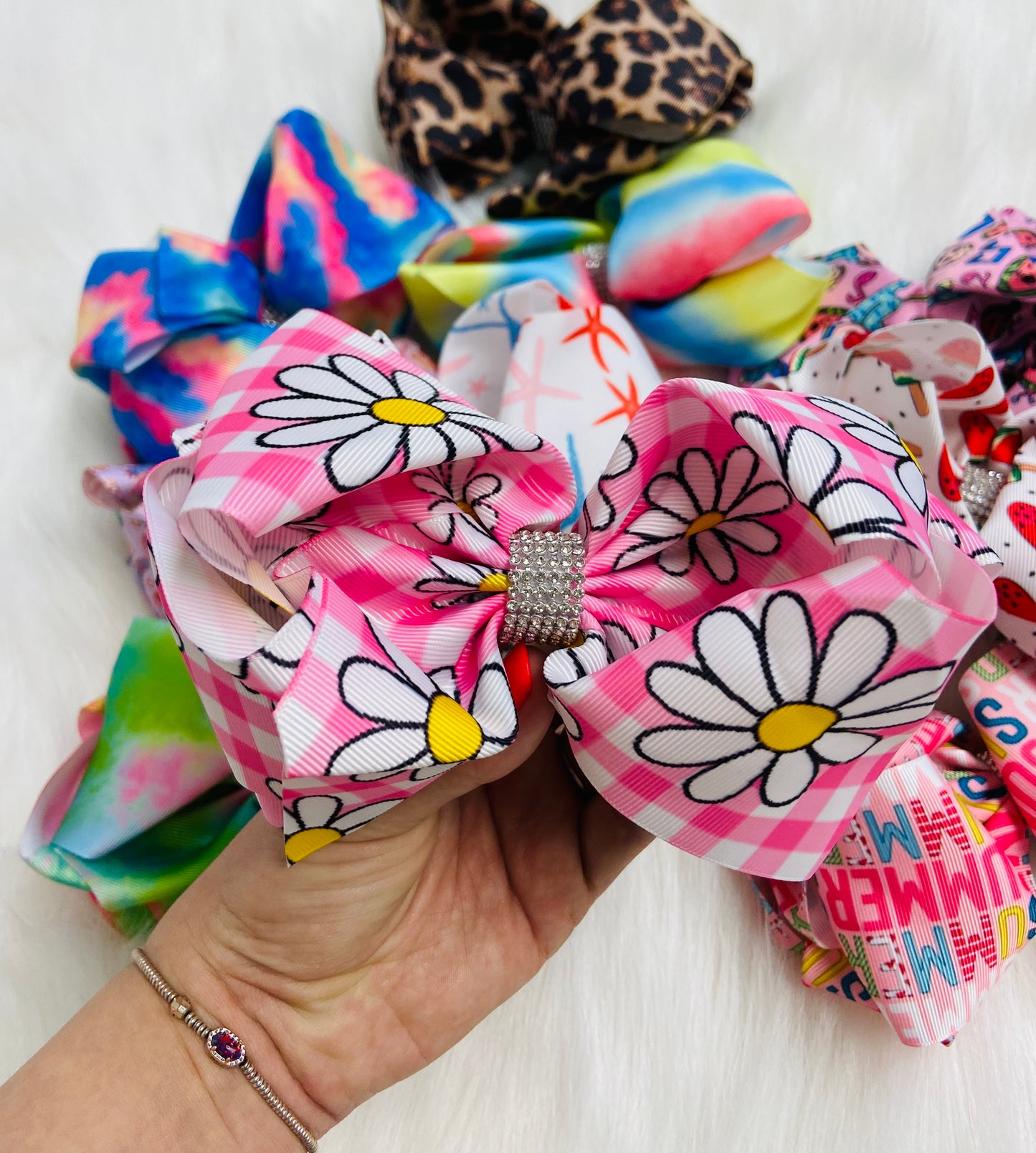 Pink flower bling Bow