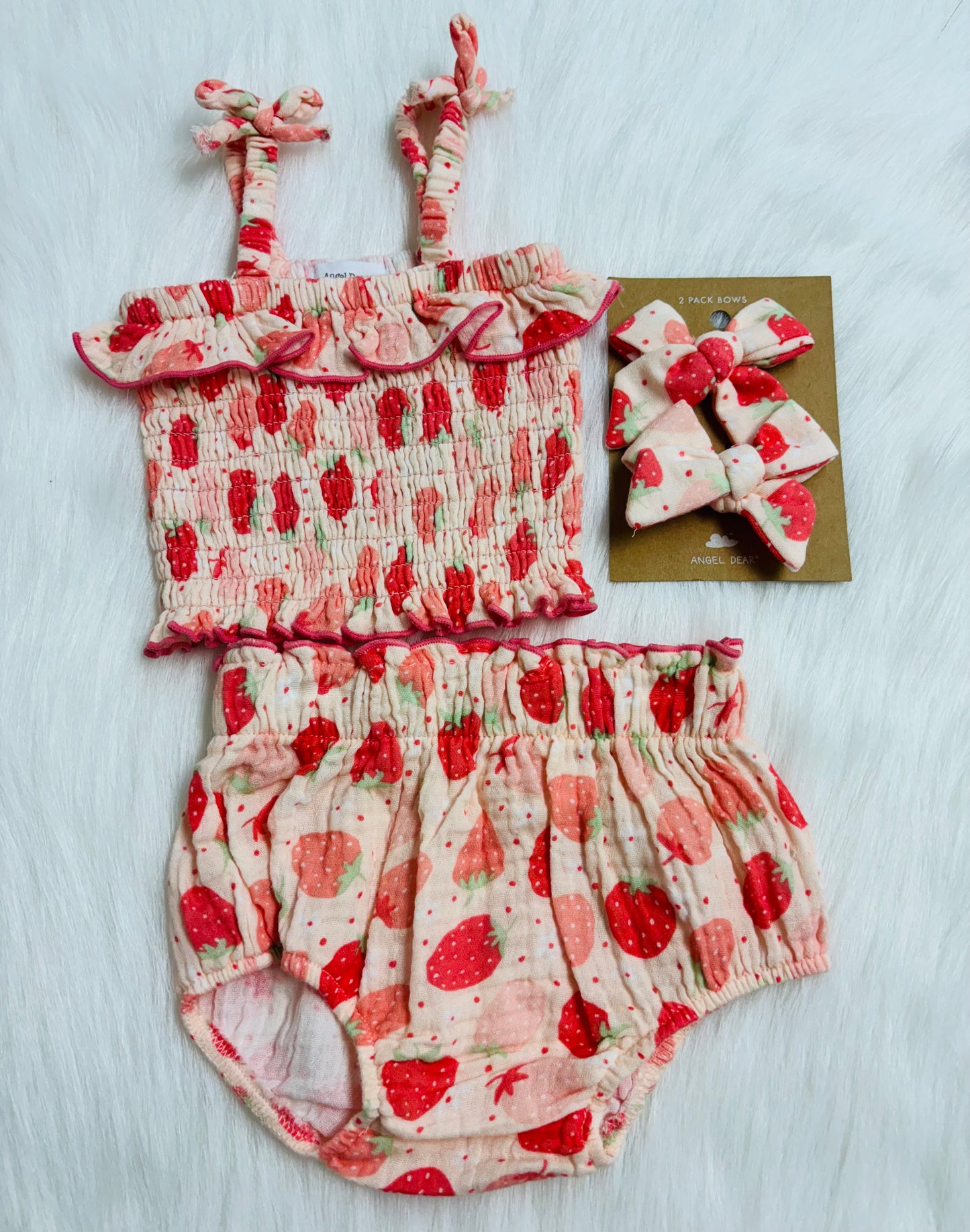 Strawberry Bliss smocked ruffle top & bloomer