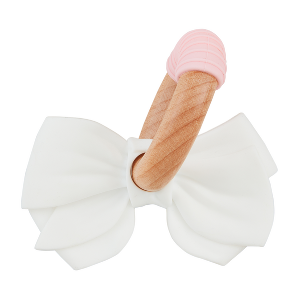 Mudpie White Bow Silicone Ring Teether