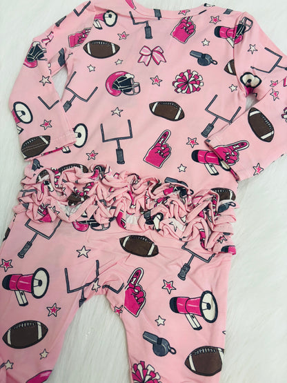 Game day- 2 way zipper ruffle footie