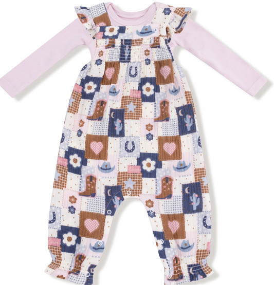 Patchwork cowgirl Smocked overall set