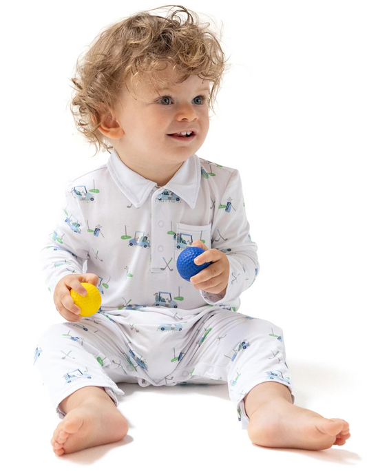 Baby Blue Golf Carts Polo Romper