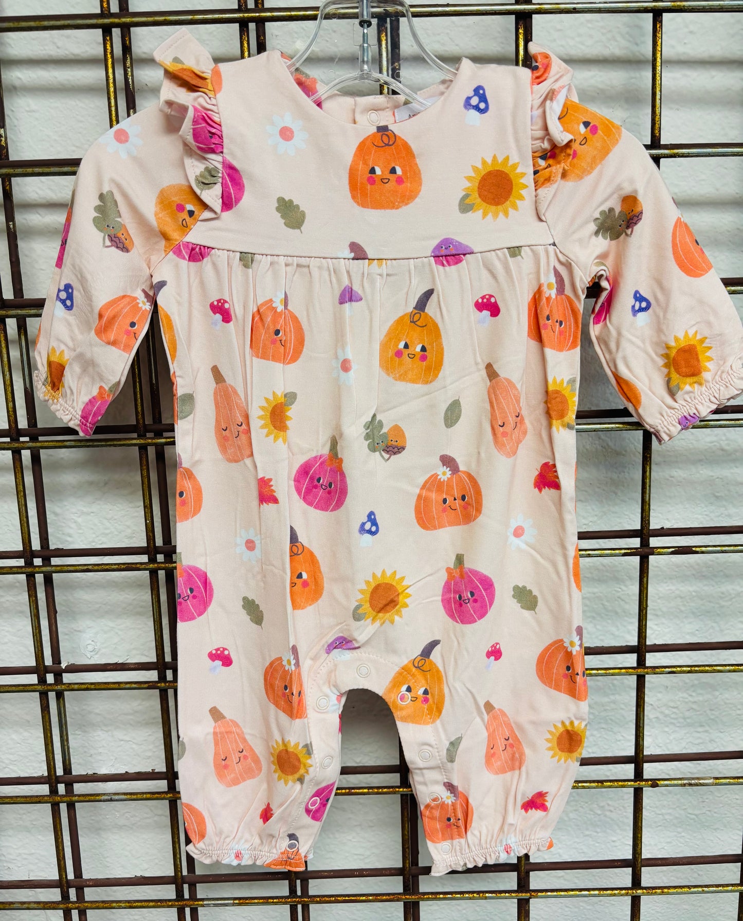 Autumn pumpkins ruffle sleeve romper