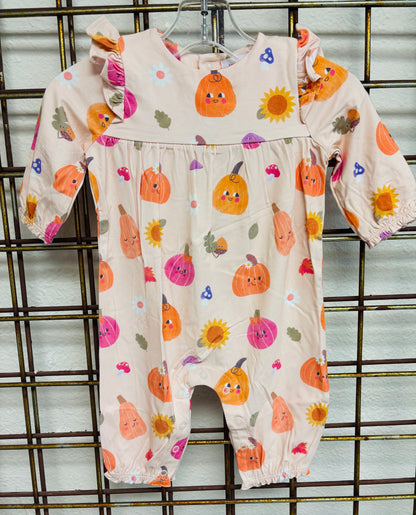 Autumn pumpkins ruffle sleeve romper