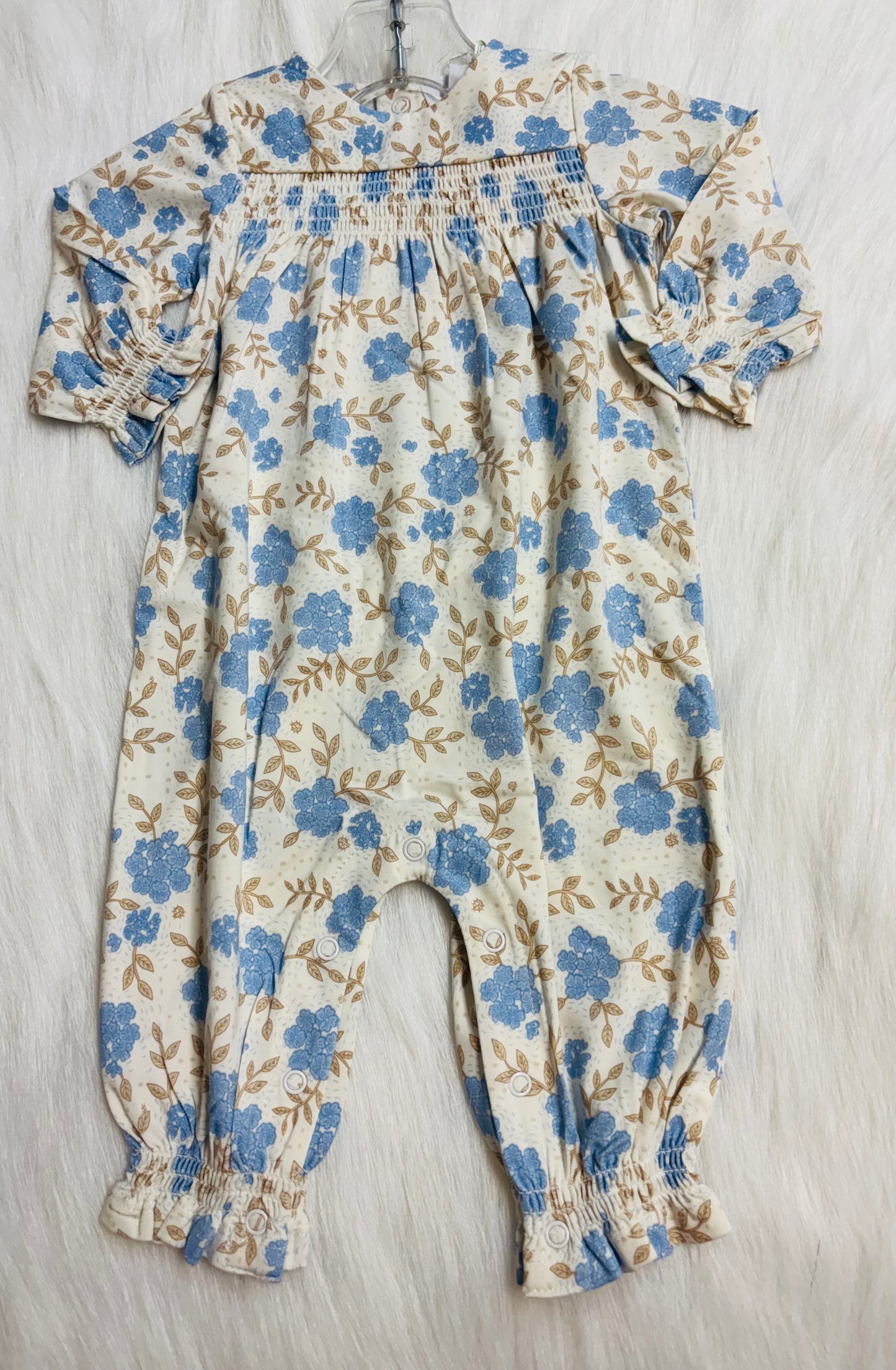 Baby blue floral smocked romper