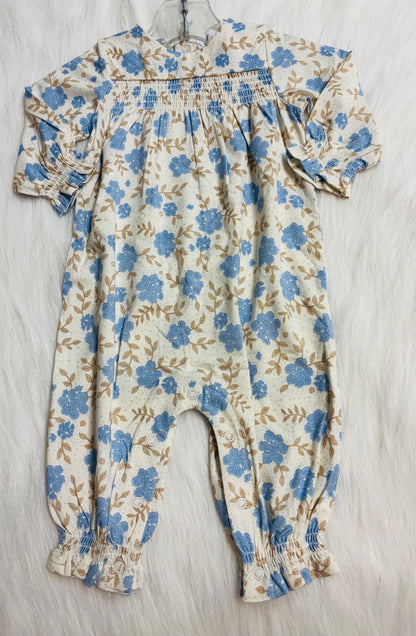Baby blue floral smocked romper