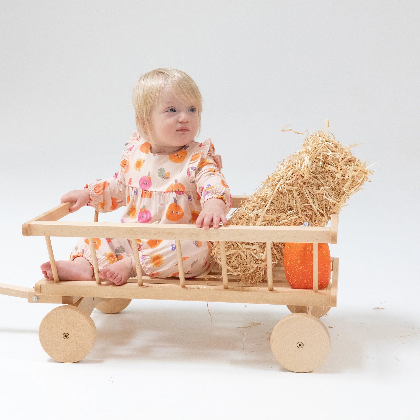 Autumn pumpkins ruffle sleeve romper