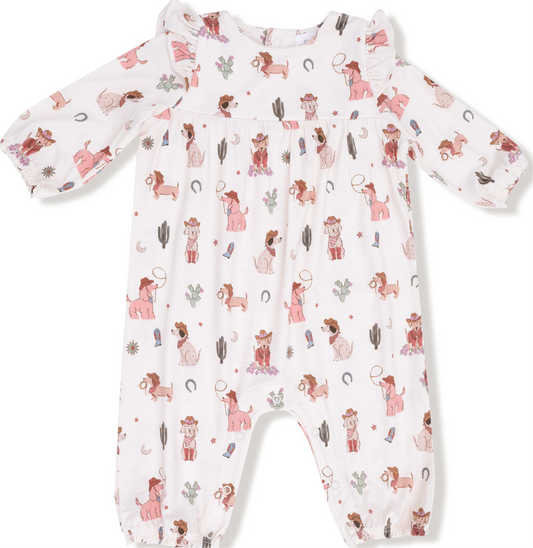 Cowgirl Dogs ruffle sleeve romper