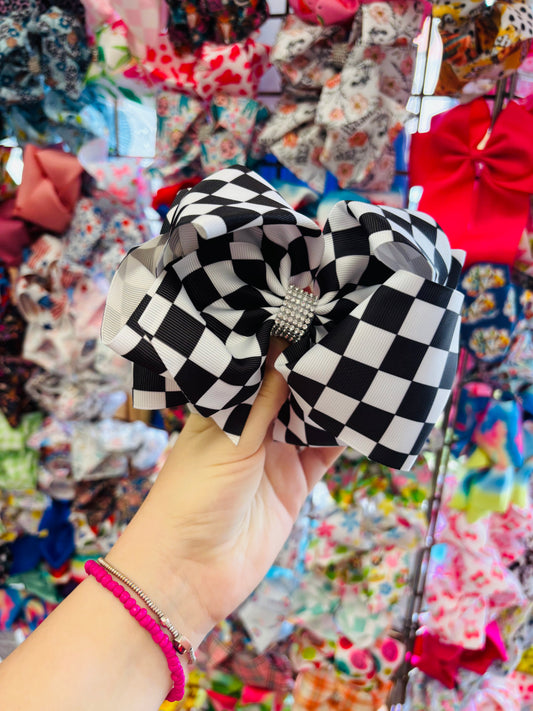 Black and white checkered bow