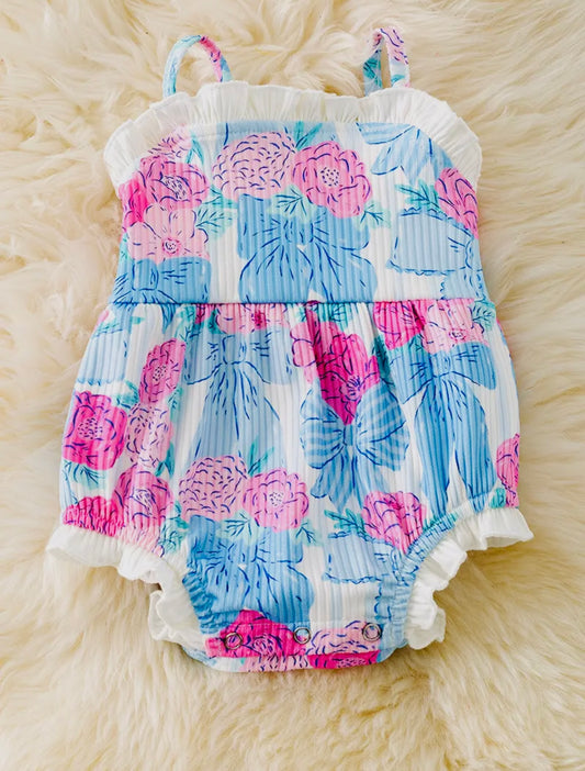 Bow & Floral printed bow romper