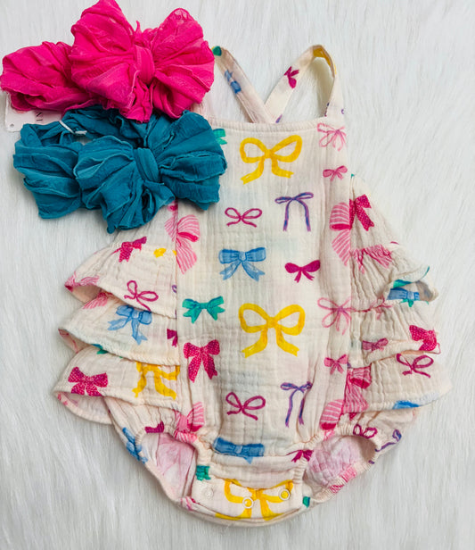 Colorful bows ruffle sunsuit