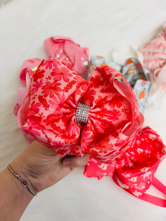 Pink floral bling bow