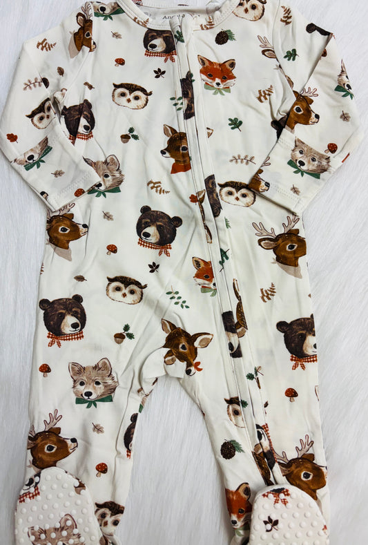 Woodland Animal 2 Way zipper footie