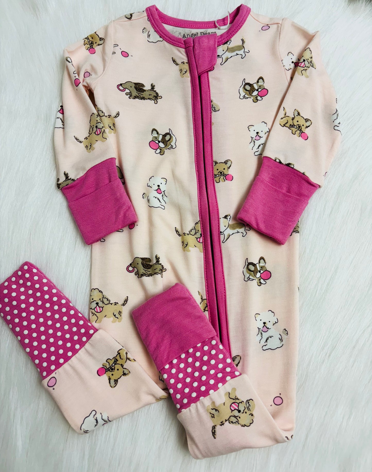 Furry friends 2 way footie pink