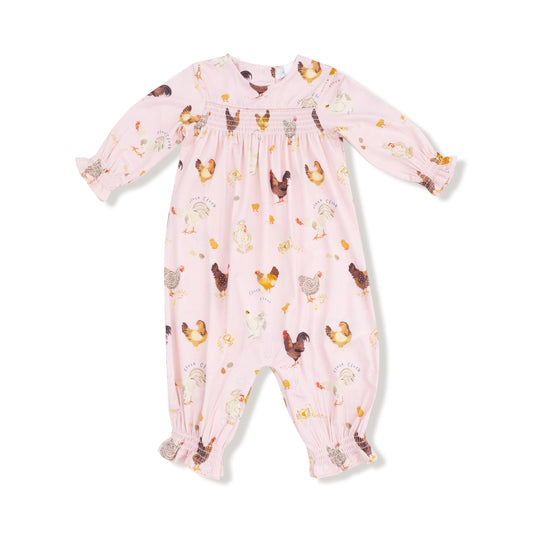 Collector chickens -pink ruffle sleeve romper