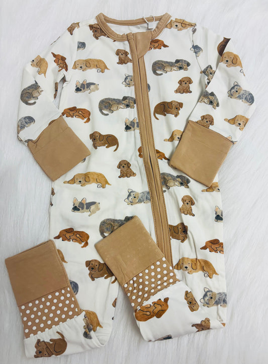 Napping puppies - 2 way zipper romper